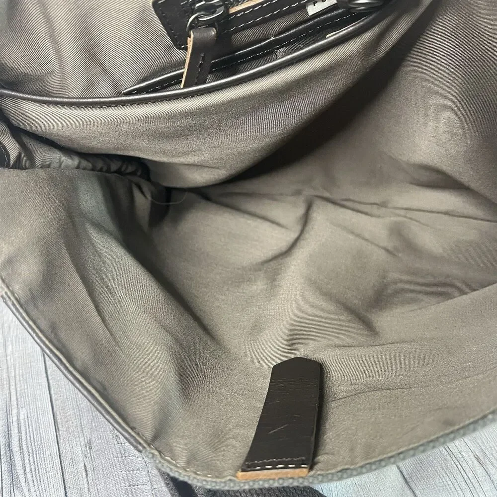 Pottery Barn Messenger Laptop Bag Bradley Leather & Canvas Taupe & Olive Bag